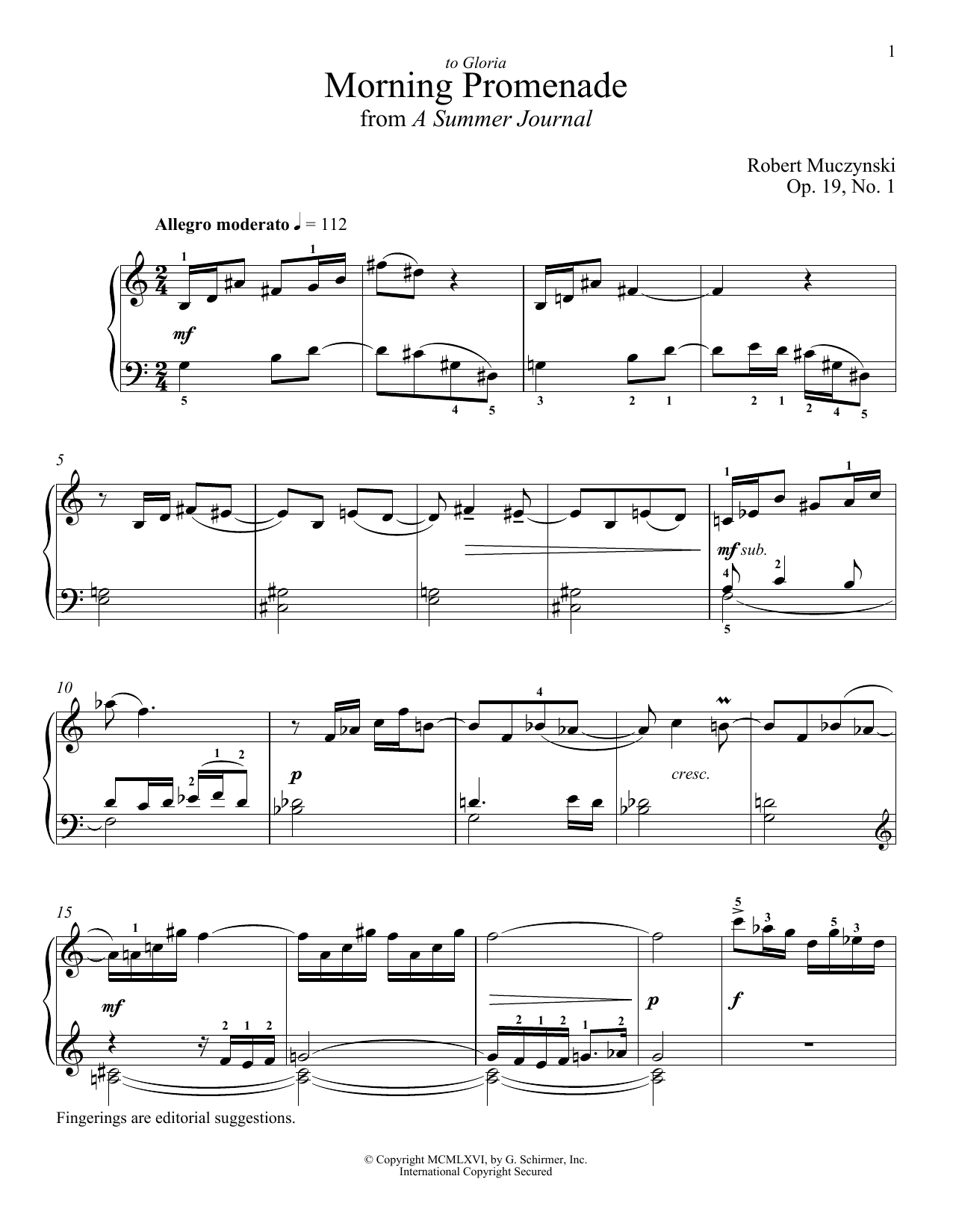 Robert Muczynski Morning Promenade sheet music notes and chords arranged for Piano Solo