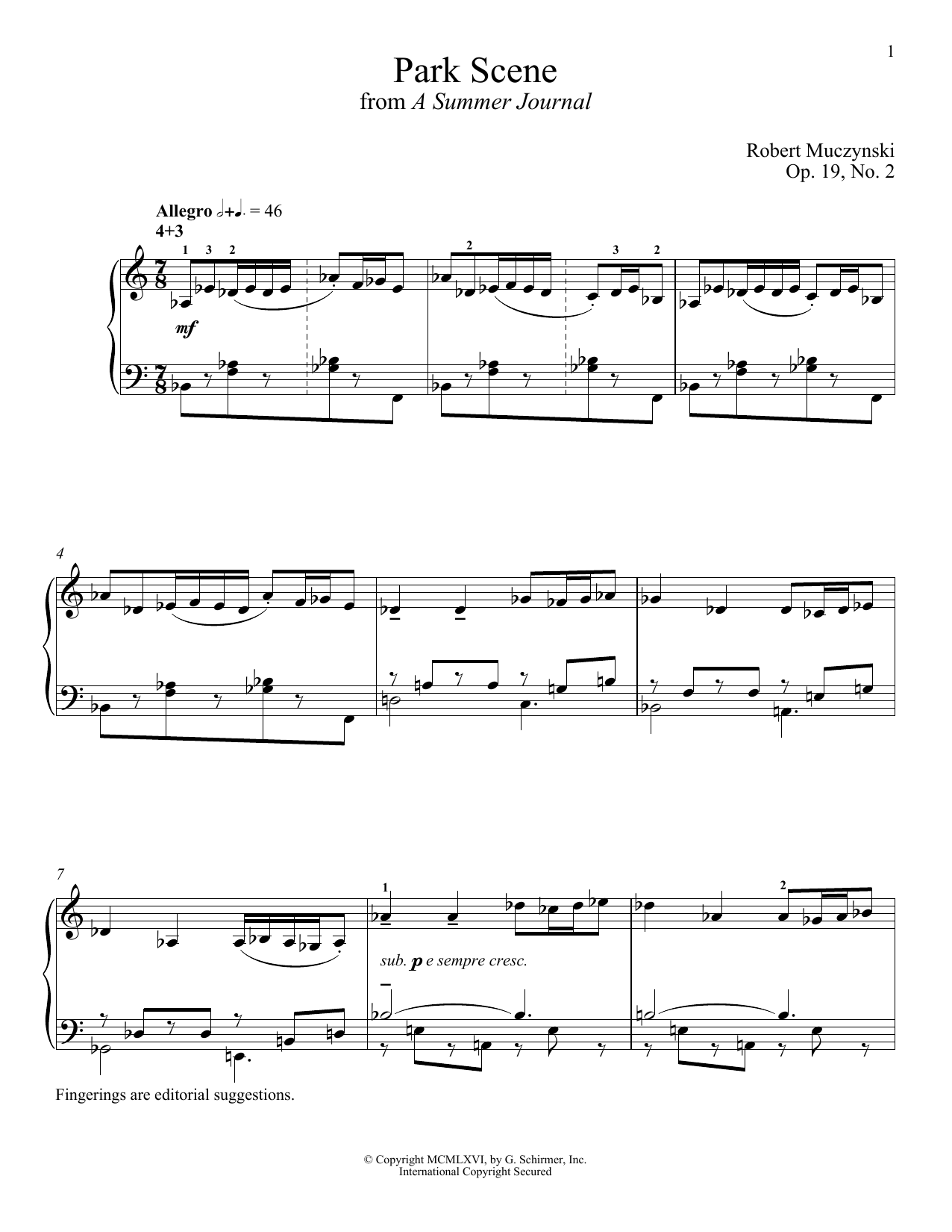 Robert Muczynski Park Scene sheet music notes and chords arranged for Piano Solo