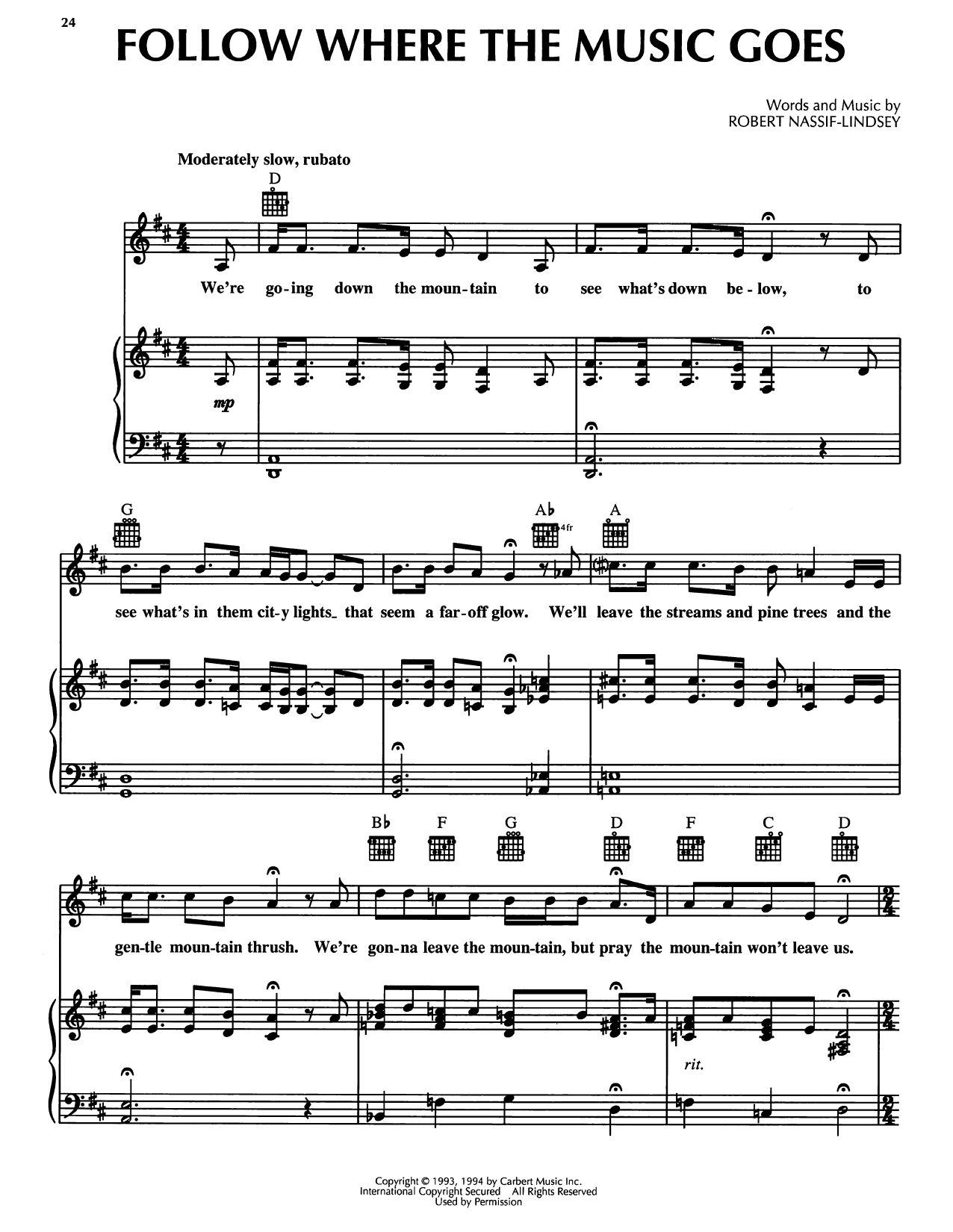Robert Nassif-Lindsey Follow Where The Music Goes (from Honky Tonk Highway) sheet music notes and chords arranged for Piano, Vocal & Guitar Chords (Right-Hand Melody)