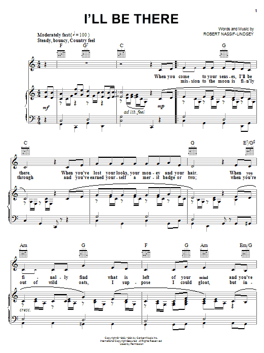 Robert Nassif-Lindsey I'll Be There sheet music notes and chords arranged for Piano, Vocal & Guitar Chords (Right-Hand Melody)