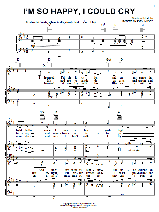Robert Nassif-Lindsey I'm So Happy, I Could Cry sheet music notes and chords arranged for Piano, Vocal & Guitar Chords (Right-Hand Melody)
