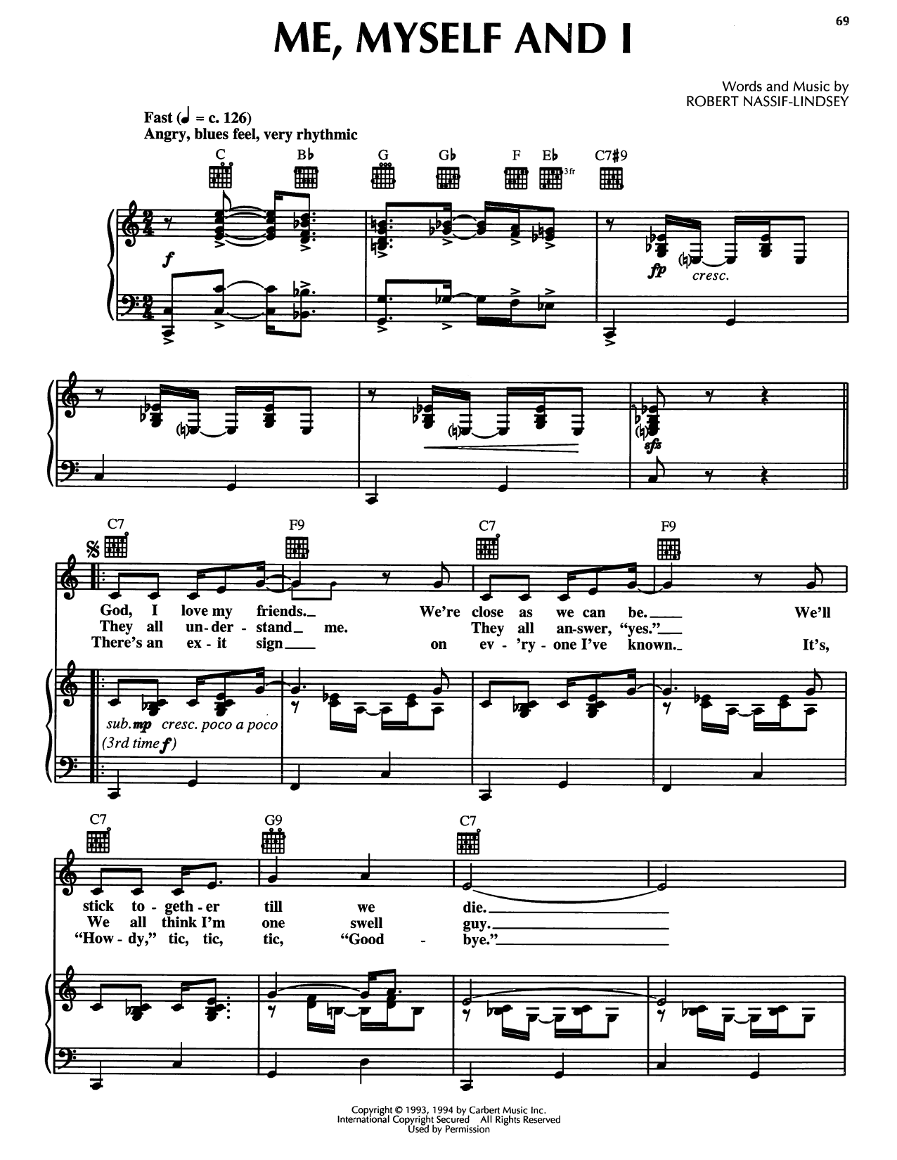 Robert Nassif-Lindsey Me, Myself And I (from Honky Tonk Highway) sheet music notes and chords arranged for Piano, Vocal & Guitar Chords (Right-Hand Melody)