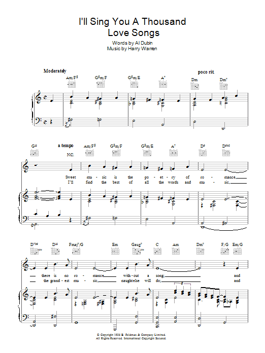 Robert Paige I'll Sing You A Thousand Love Songs sheet music notes and chords arranged for Piano, Vocal & Guitar Chords