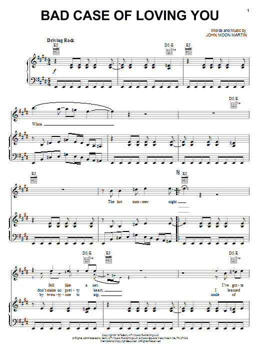 Robert Palmer Bad Case Of Loving You sheet music notes and chords arranged for Piano, Vocal & Guitar Chords (Right-Hand Melody)