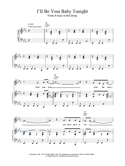 Robert Palmer I'll Be Your Baby Tonight sheet music notes and chords arranged for Piano, Vocal & Guitar Chords