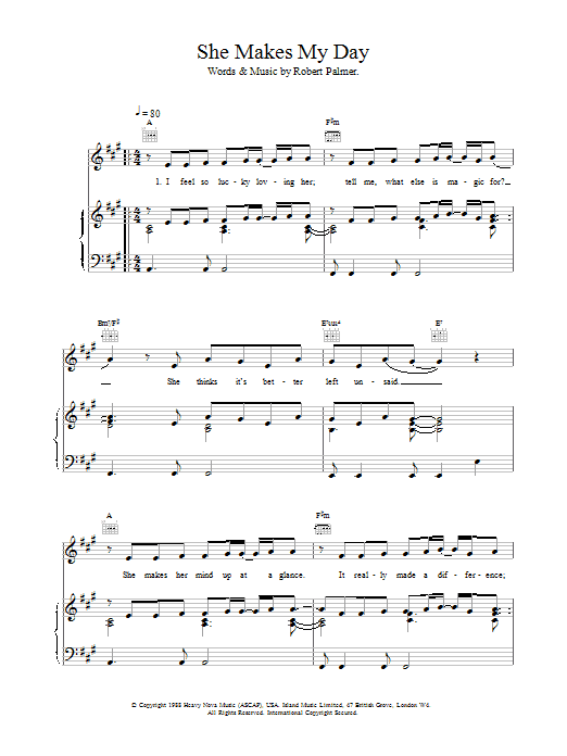 Robert Palmer She Makes My Day sheet music notes and chords arranged for Piano, Vocal & Guitar Chords