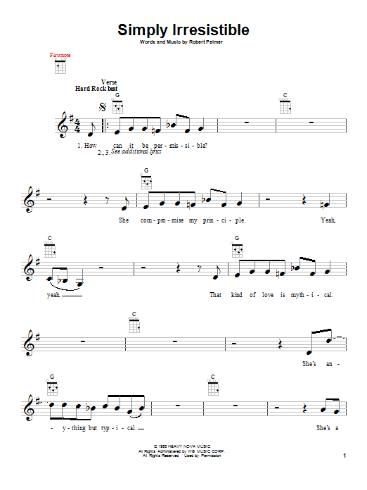 Robert Palmer Simply Irresistible sheet music notes and chords arranged for Ukulele