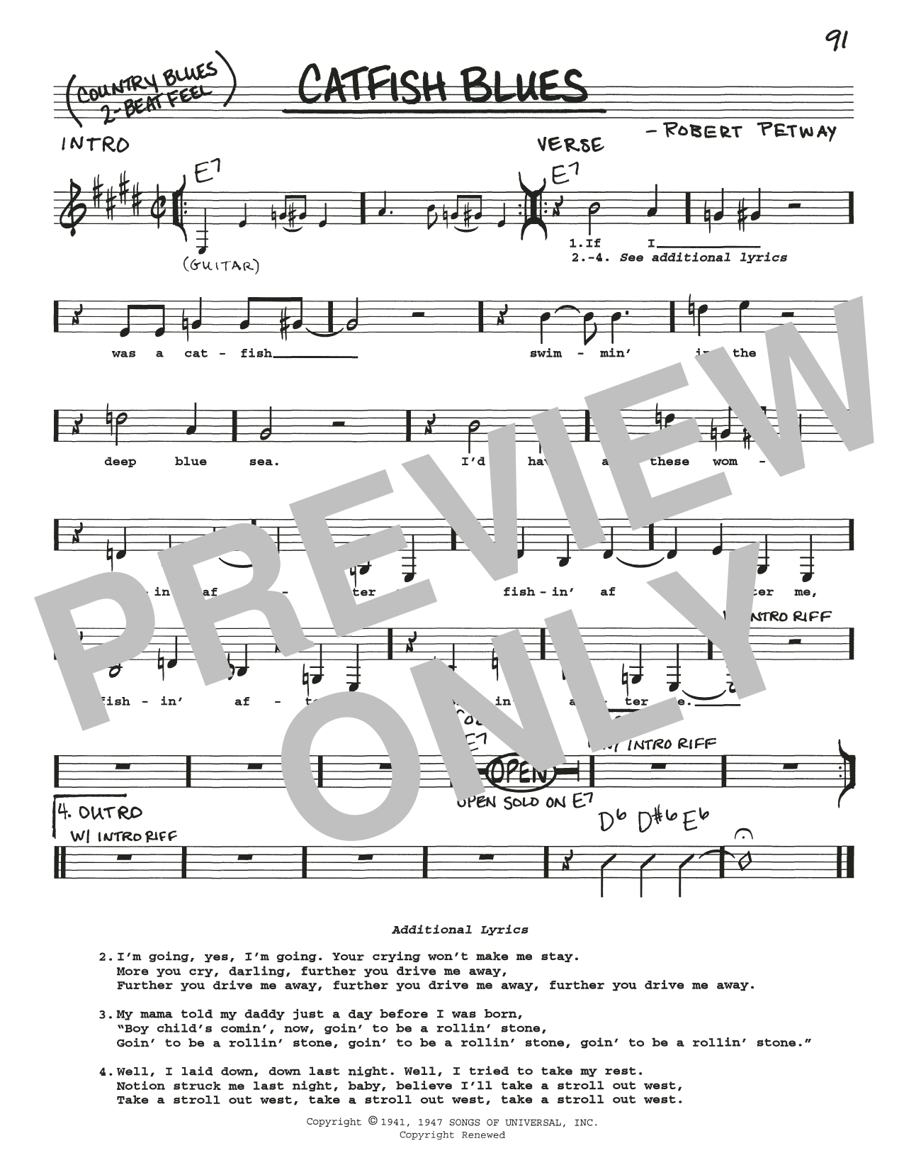 Robert Petway Catfish Blues sheet music notes and chords arranged for Real Book – Melody, Lyrics & Chords