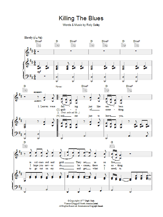 Robert Plant & Alison Krauss Killing The Blues sheet music notes and chords arranged for Piano, Vocal & Guitar Chords