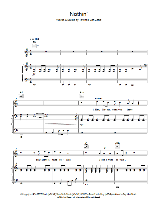 Robert Plant & Alison Krauss Nothin' sheet music notes and chords arranged for Piano, Vocal & Guitar Chords