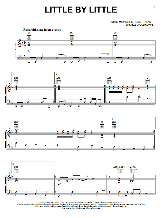 Robert Plant Little By Little sheet music notes and chords arranged for Piano, Vocal & Guitar Chords (Right-Hand Melody)