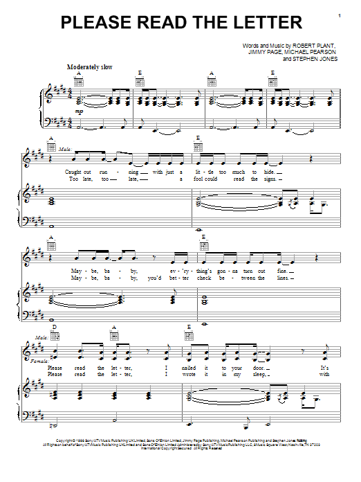 Robert Plant Please Read The Letter sheet music notes and chords arranged for Piano, Vocal & Guitar Chords (Right-Hand Melody)