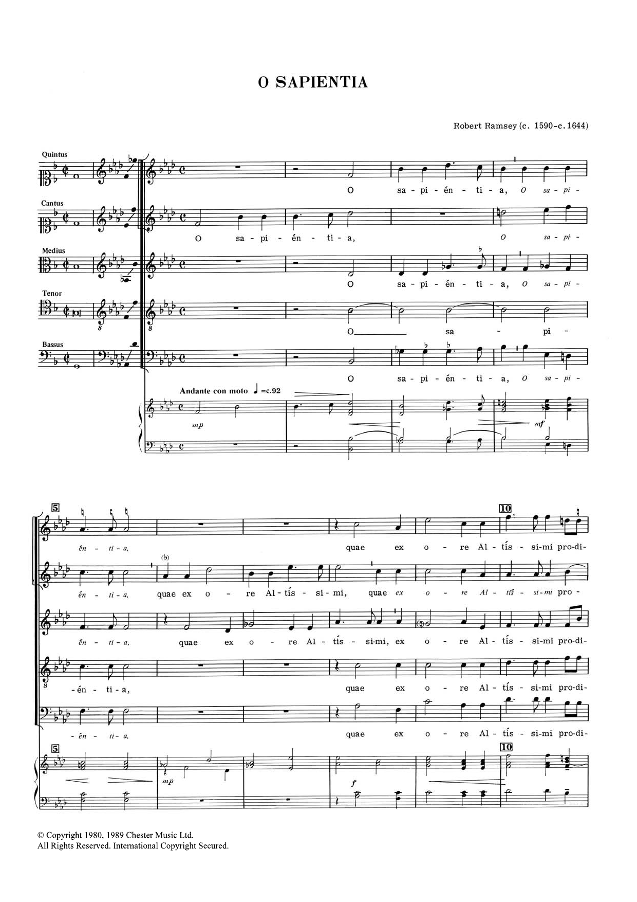 Robert Ramsey O Sapientia sheet music notes and chords arranged for SATB Choir