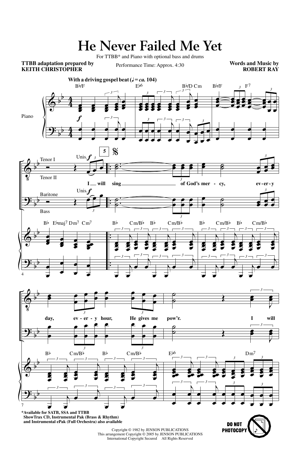 Robert Ray He Never Failed Me Yet (arr. Keith Christopher) sheet music notes and chords arranged for TTBB Choir
