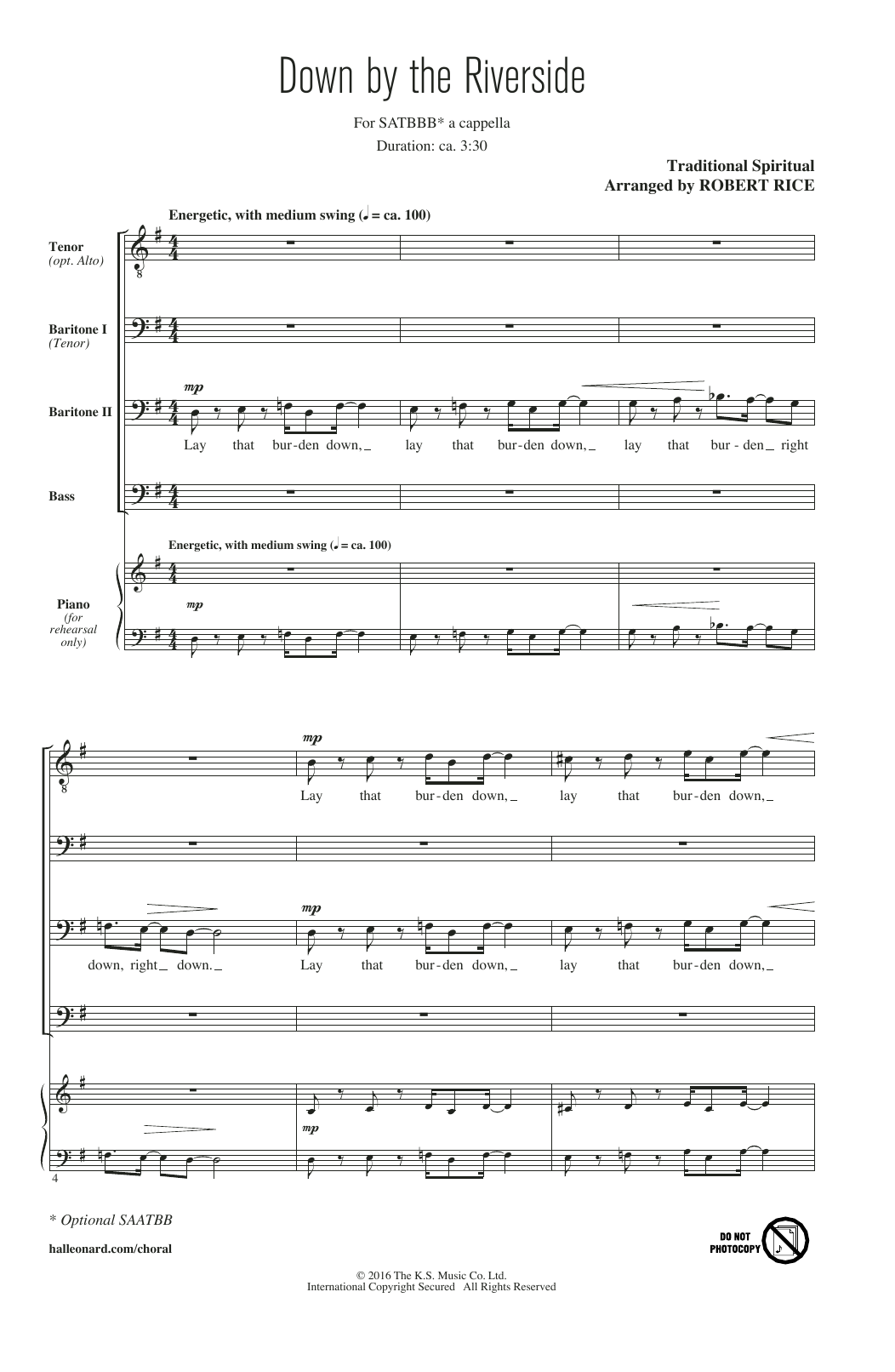 Robert Rice Down By The Riverside sheet music notes and chords arranged for SATB Choir