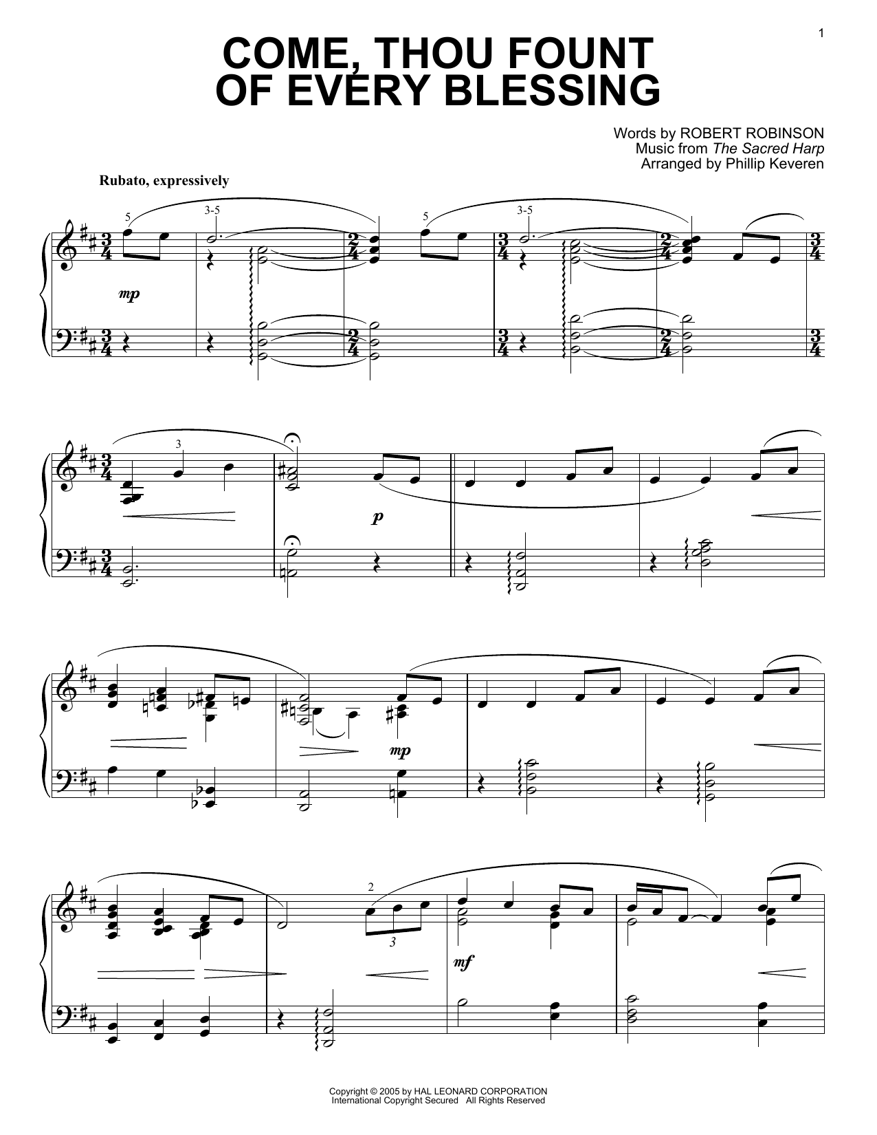 Robert Robinson Come, Thou Fount of Every Blessing [Jazz version] (arr. Phillip Keveren) sheet music notes and chords arranged for Piano Solo
