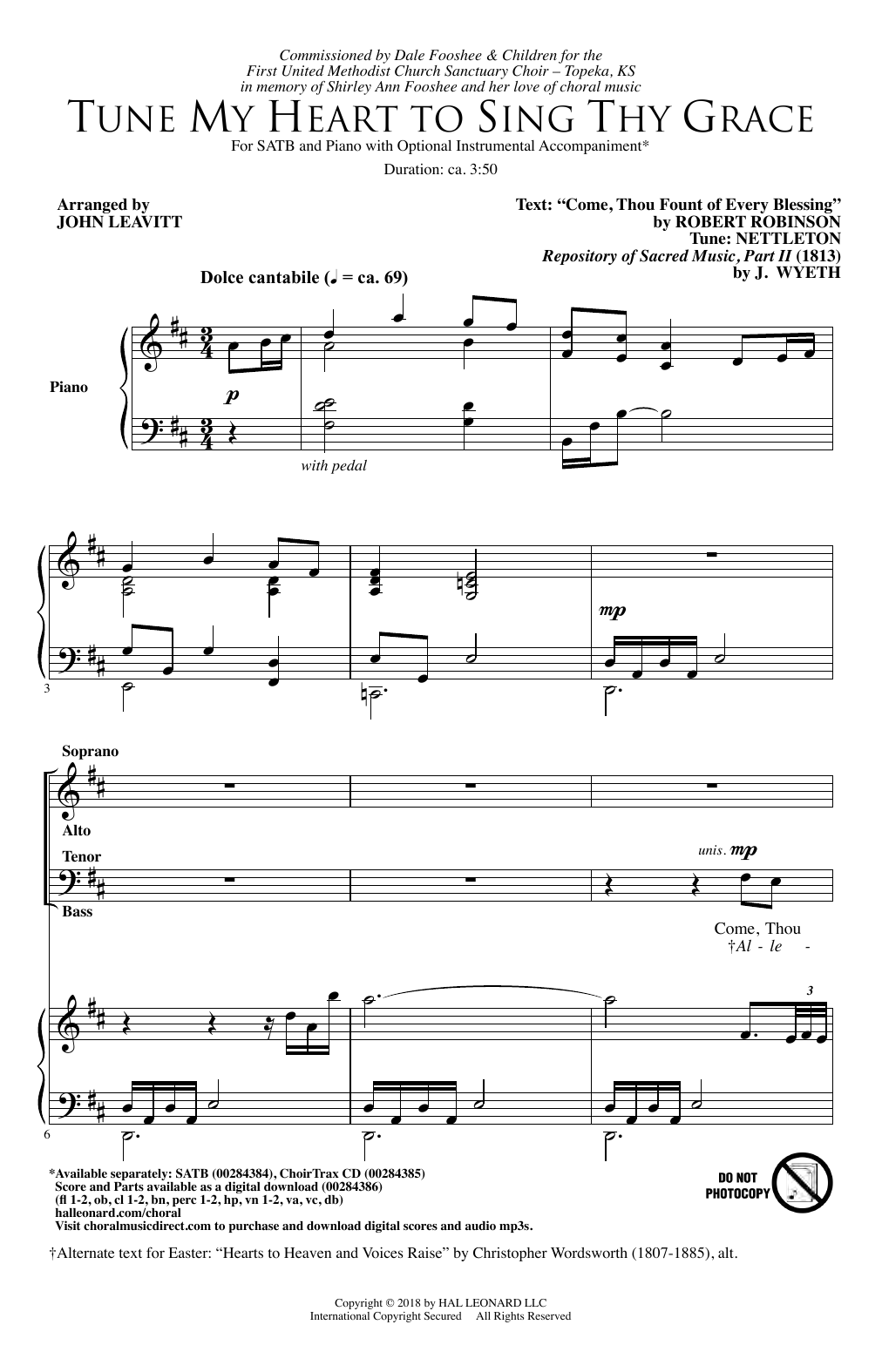 Robert Robinson Tune My Heart To Sing Thy Grace (arr. John Leavitt) sheet music notes and chords arranged for SATB Choir