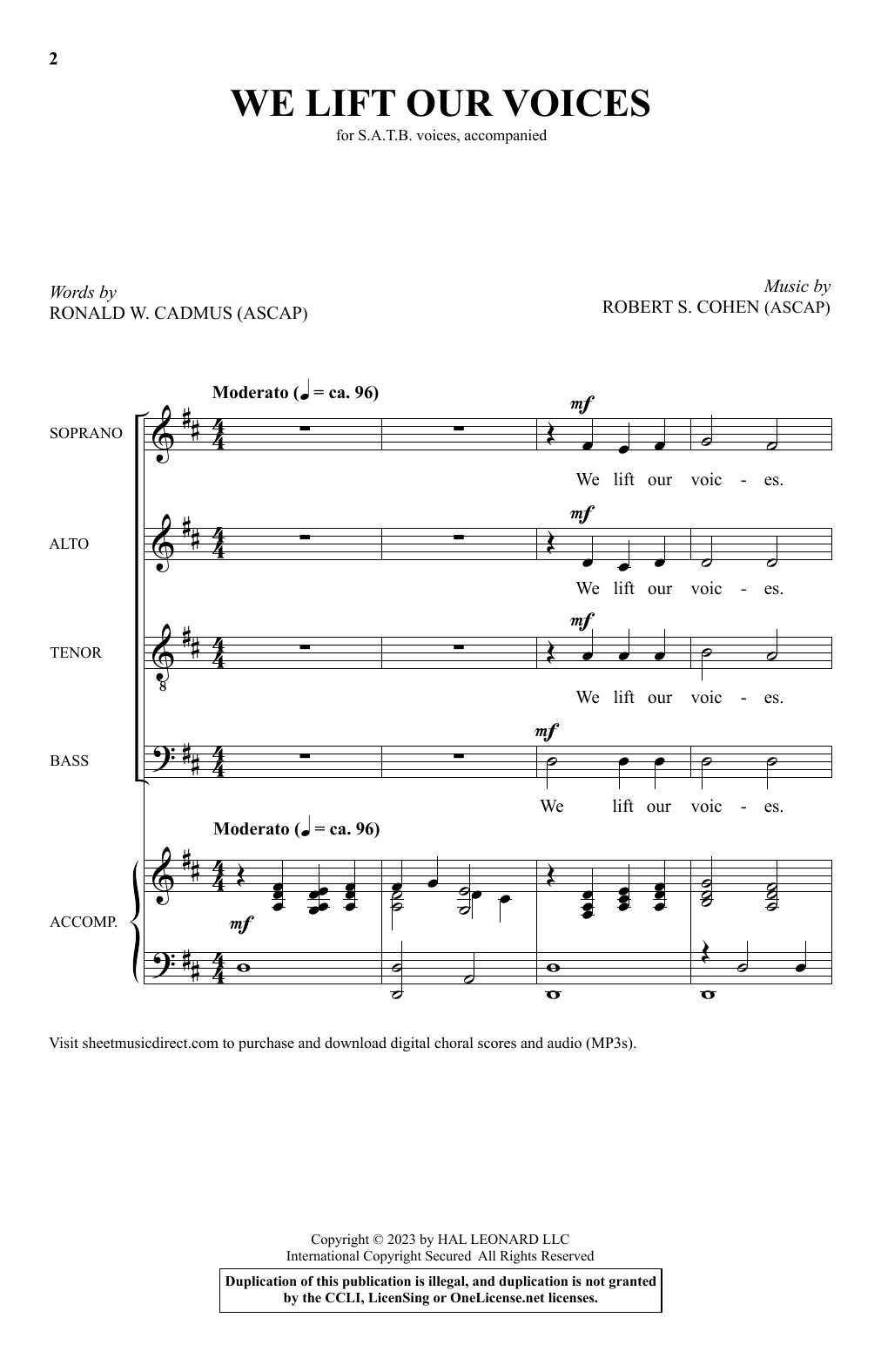 Robert S. Cohen We Lift Our Voices sheet music notes and chords arranged for SATB Choir