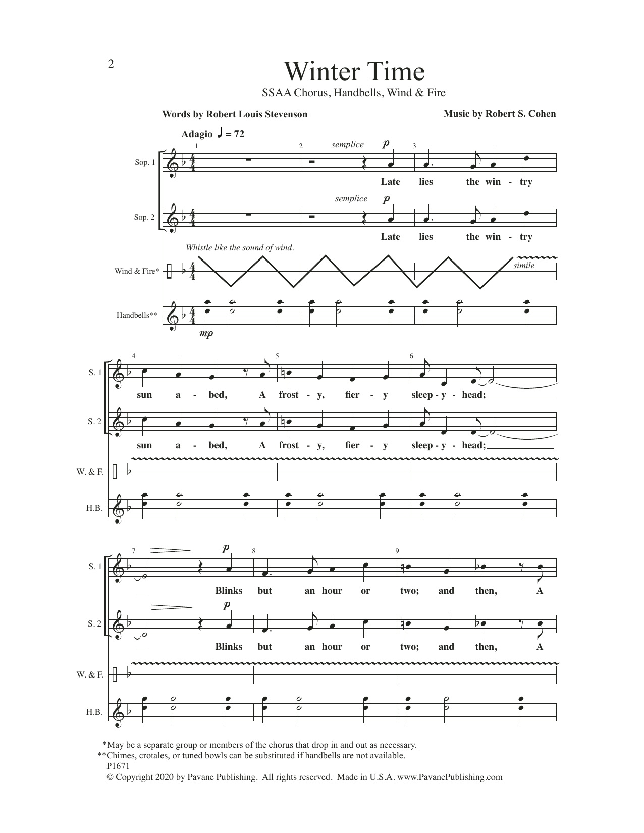 Robert S. Cohen Winter Time sheet music notes and chords arranged for SSAA Choir