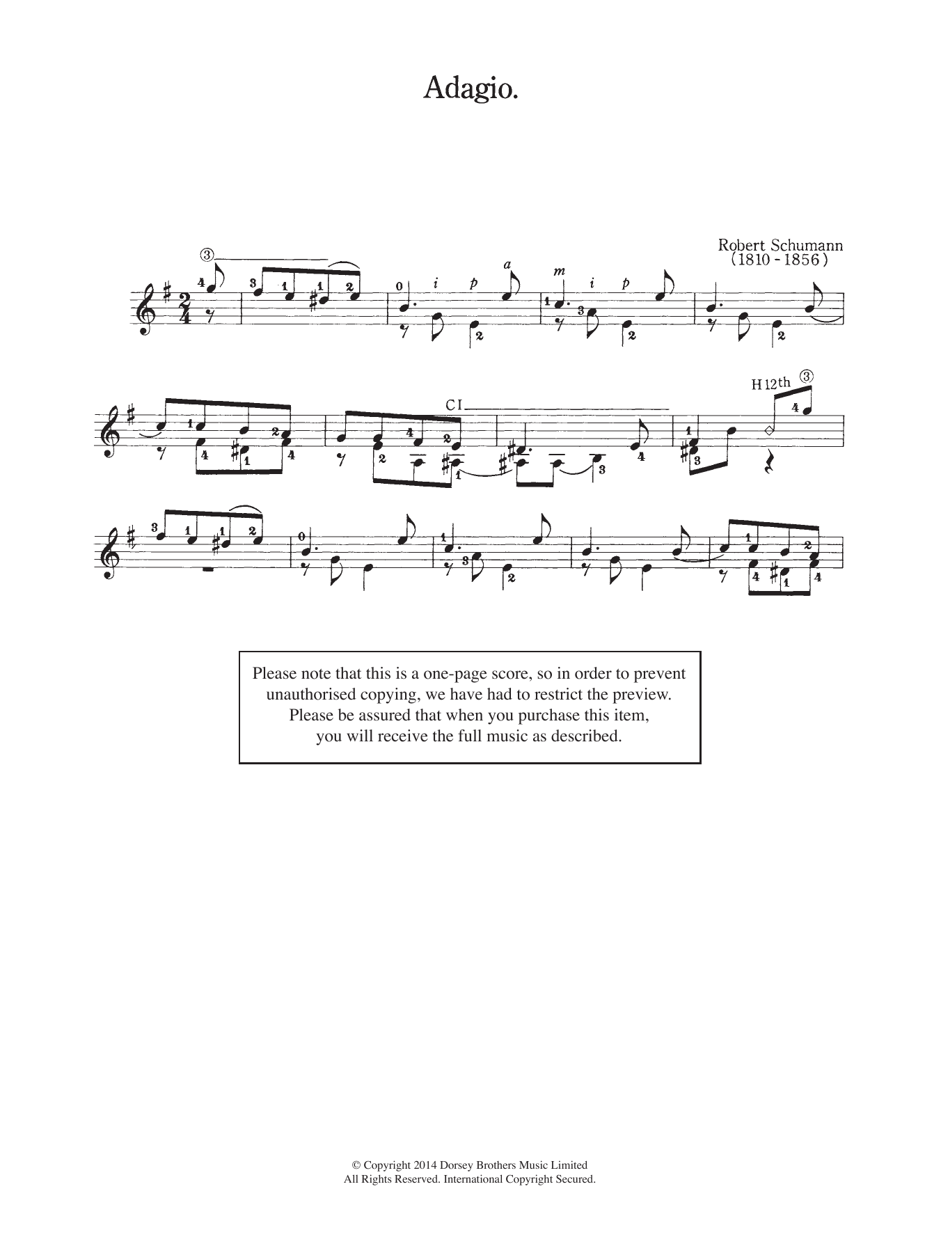 Robert Schumann Adagio sheet music notes and chords arranged for Easy Guitar