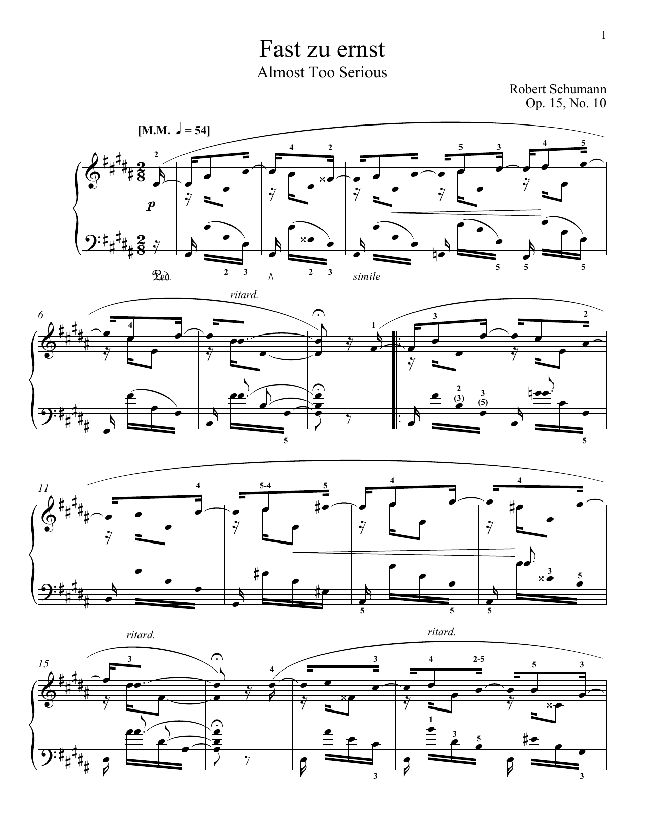 Robert Schumann Almost Too Serious, Op. 15, No. 10 sheet music notes and chords arranged for Piano Solo