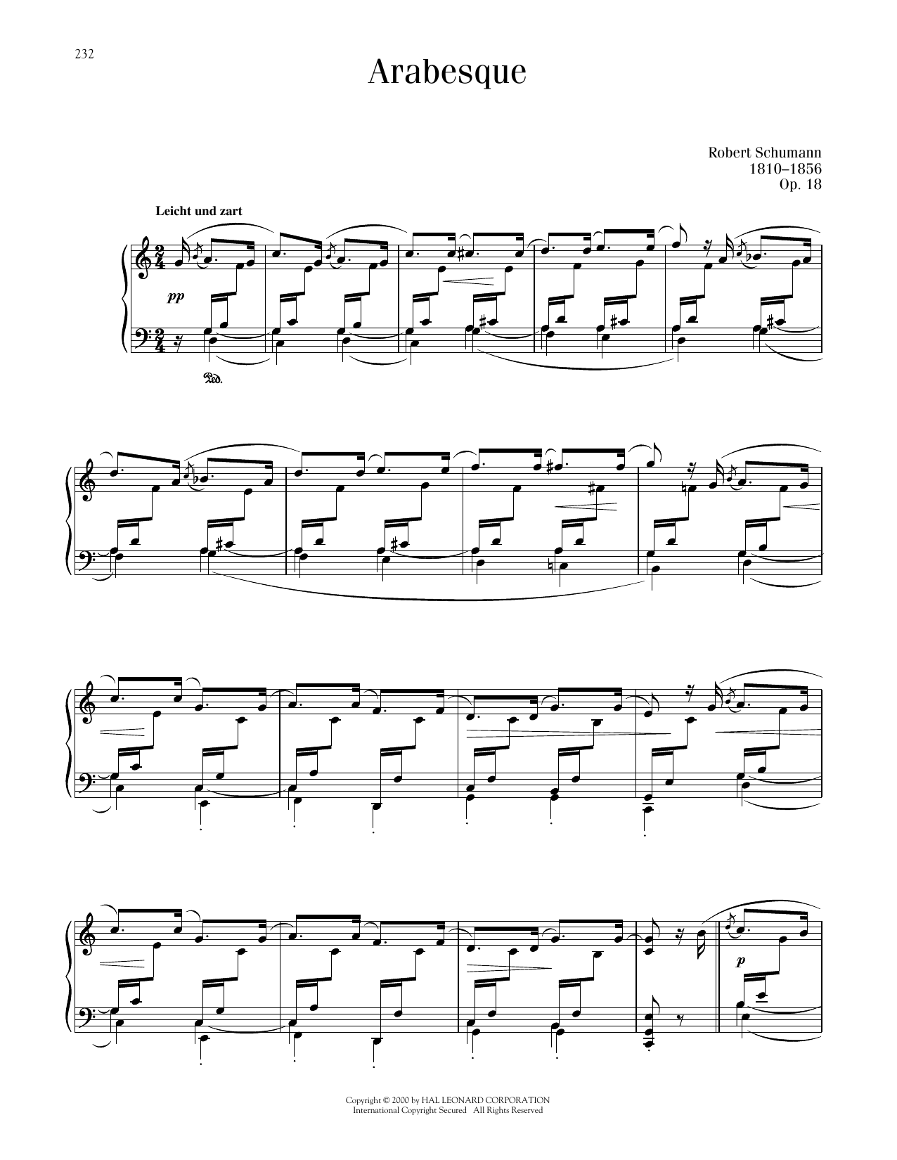 Robert Schumann Arabesque, Op. 18 sheet music notes and chords arranged for Piano Solo