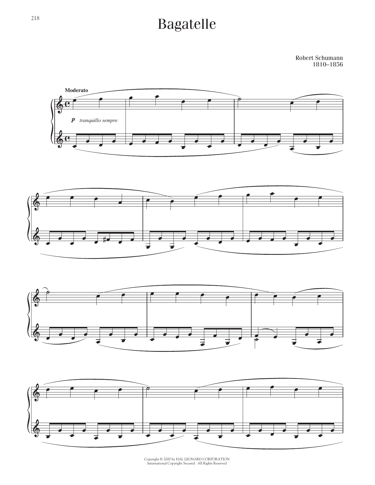 Robert Schumann Bagatelle sheet music notes and chords arranged for Piano Solo