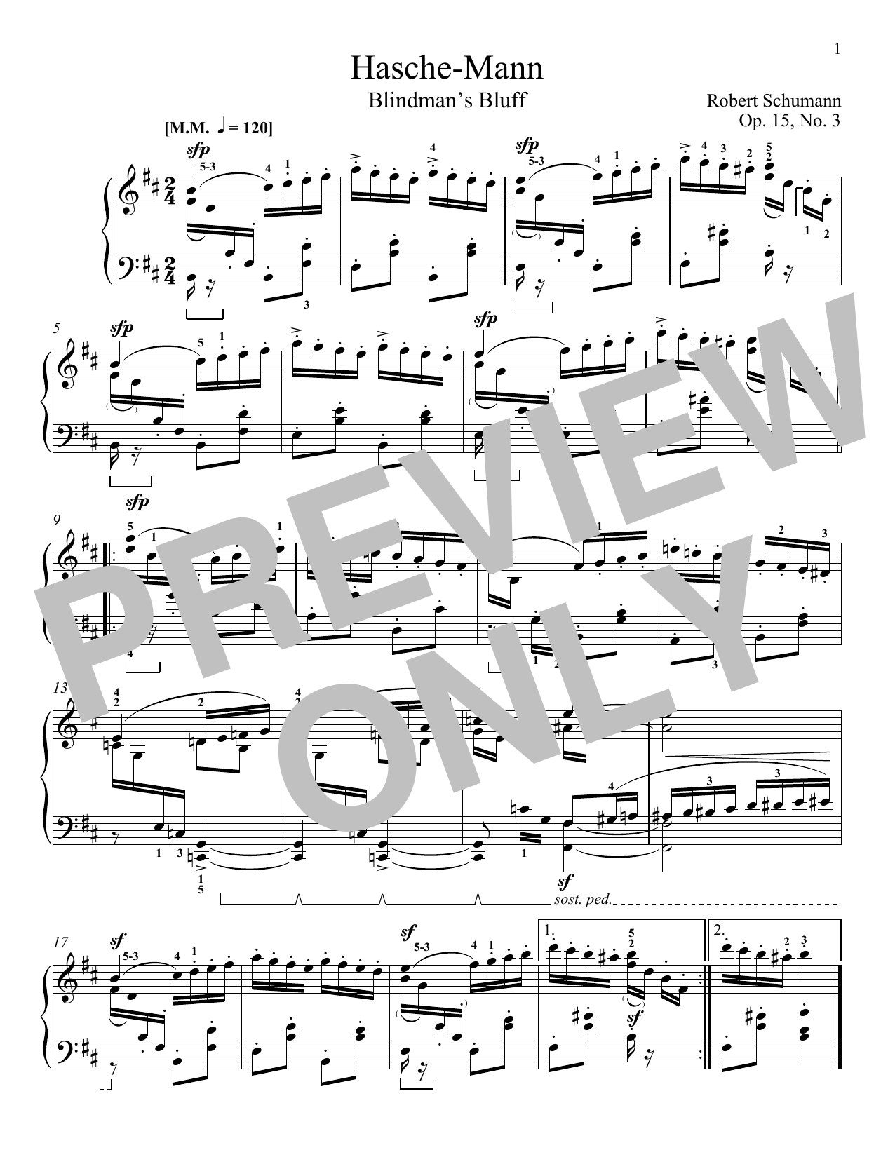 Robert Schumann Blindman's Bluff, Op. 15, No. 3 sheet music notes and chords arranged for Piano Solo