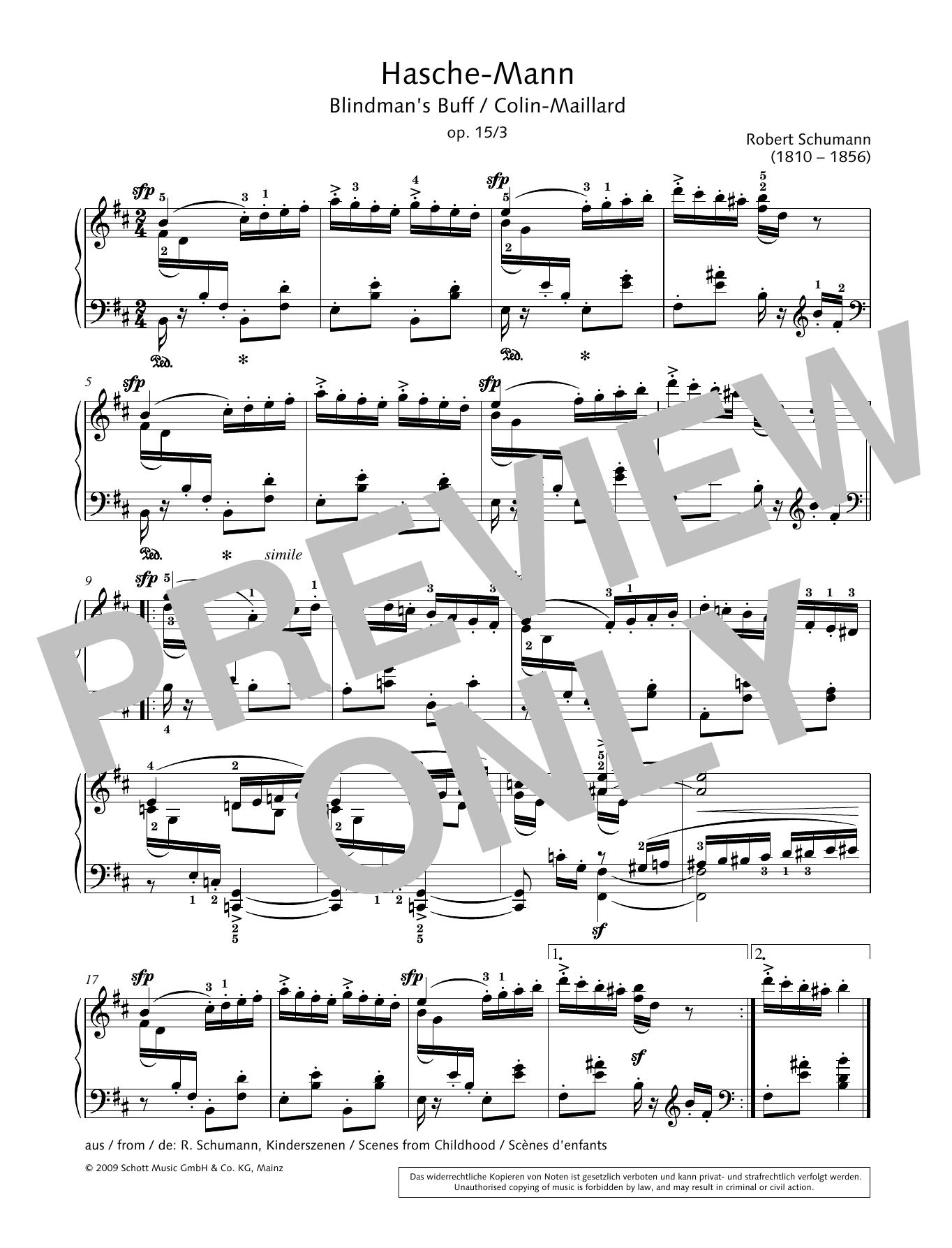 Robert Schumann Blindman's Buff sheet music notes and chords arranged for Piano Solo