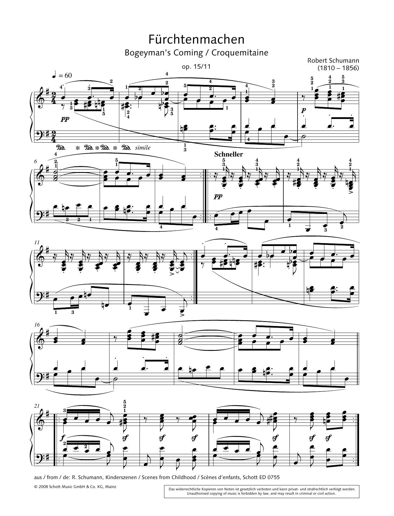 Robert Schumann Bogeyman's Coming sheet music notes and chords arranged for Piano Solo
