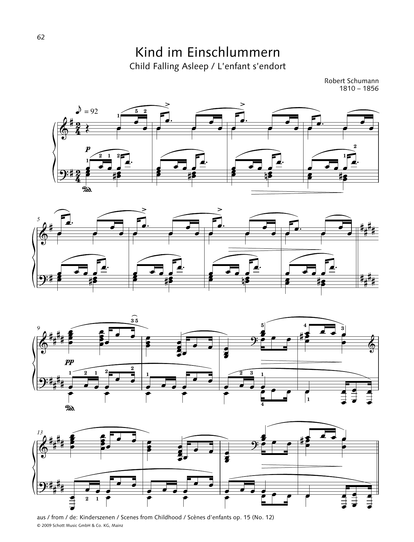 Robert Schumann Child Falling Asleep sheet music notes and chords arranged for Piano Solo
