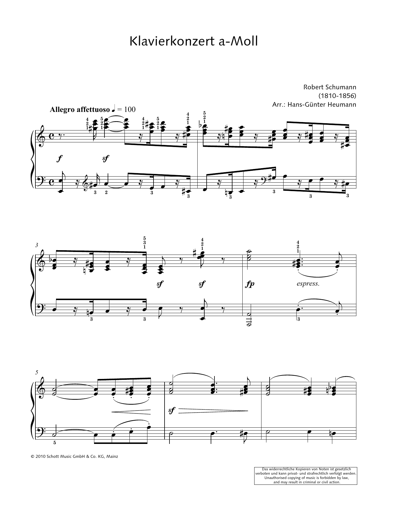 Robert Schumann Concerto for Piano and Orchestra in A minor sheet music notes and chords arranged for Piano Solo