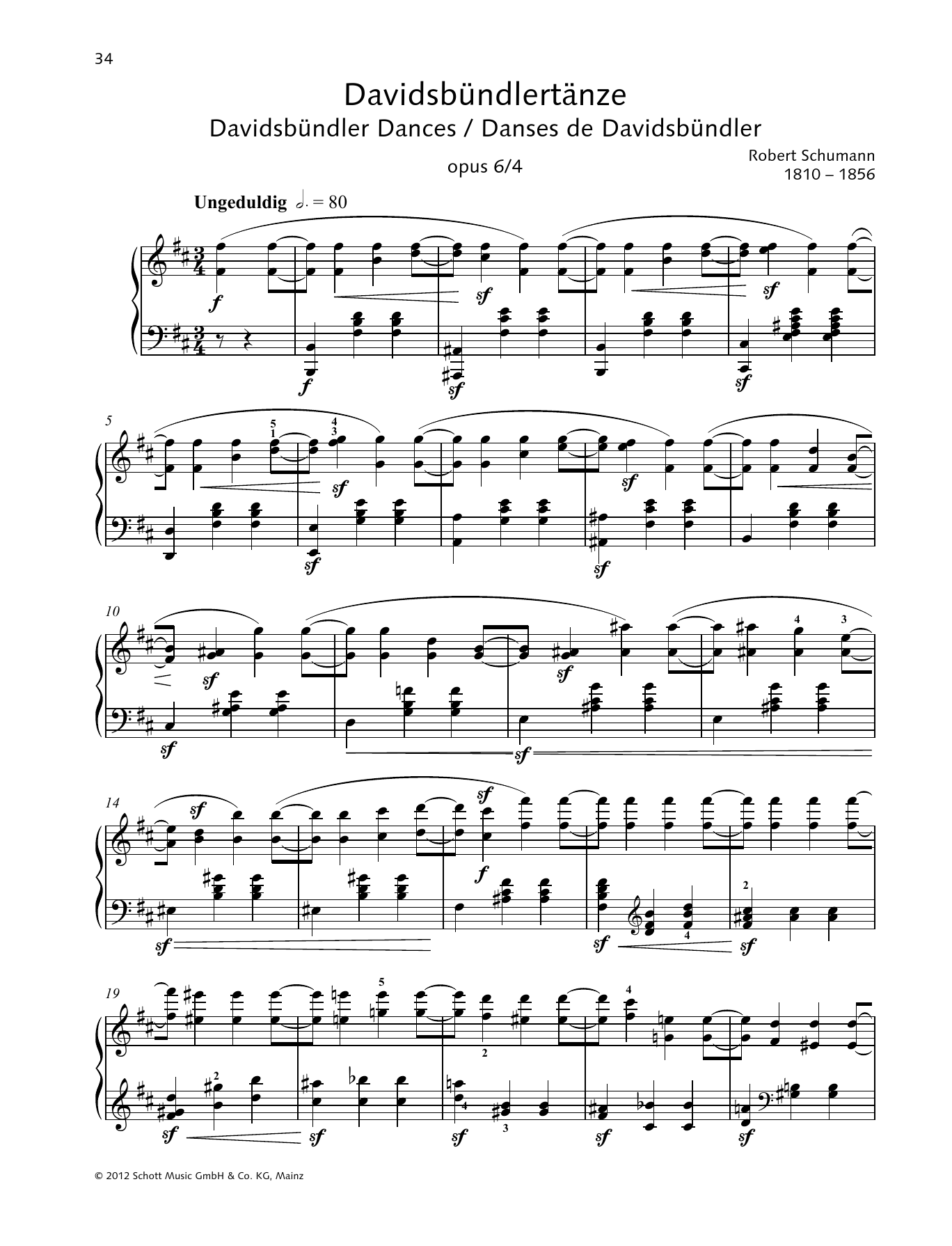 Robert Schumann Davidsbündler Dances sheet music notes and chords arranged for Piano Solo