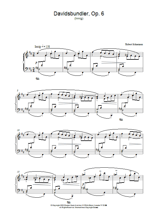 Robert Schumann Davidsbundler, Op. 6 (Innig) sheet music notes and chords arranged for Piano Solo