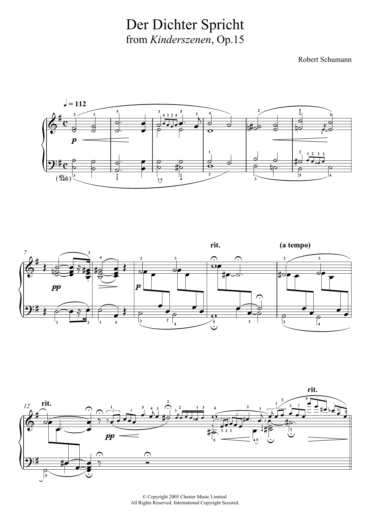 Robert Schumann Der Dichter Spricht sheet music notes and chords arranged for Piano Solo