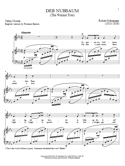 Robert Schumann Der Nussbaum sheet music notes and chords arranged for Piano & Vocal