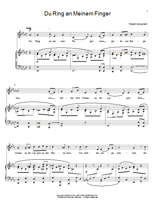 Robert Schumann Du Ring an Meinem Finger sheet music notes and chords arranged for Lead Sheet / Fake Book