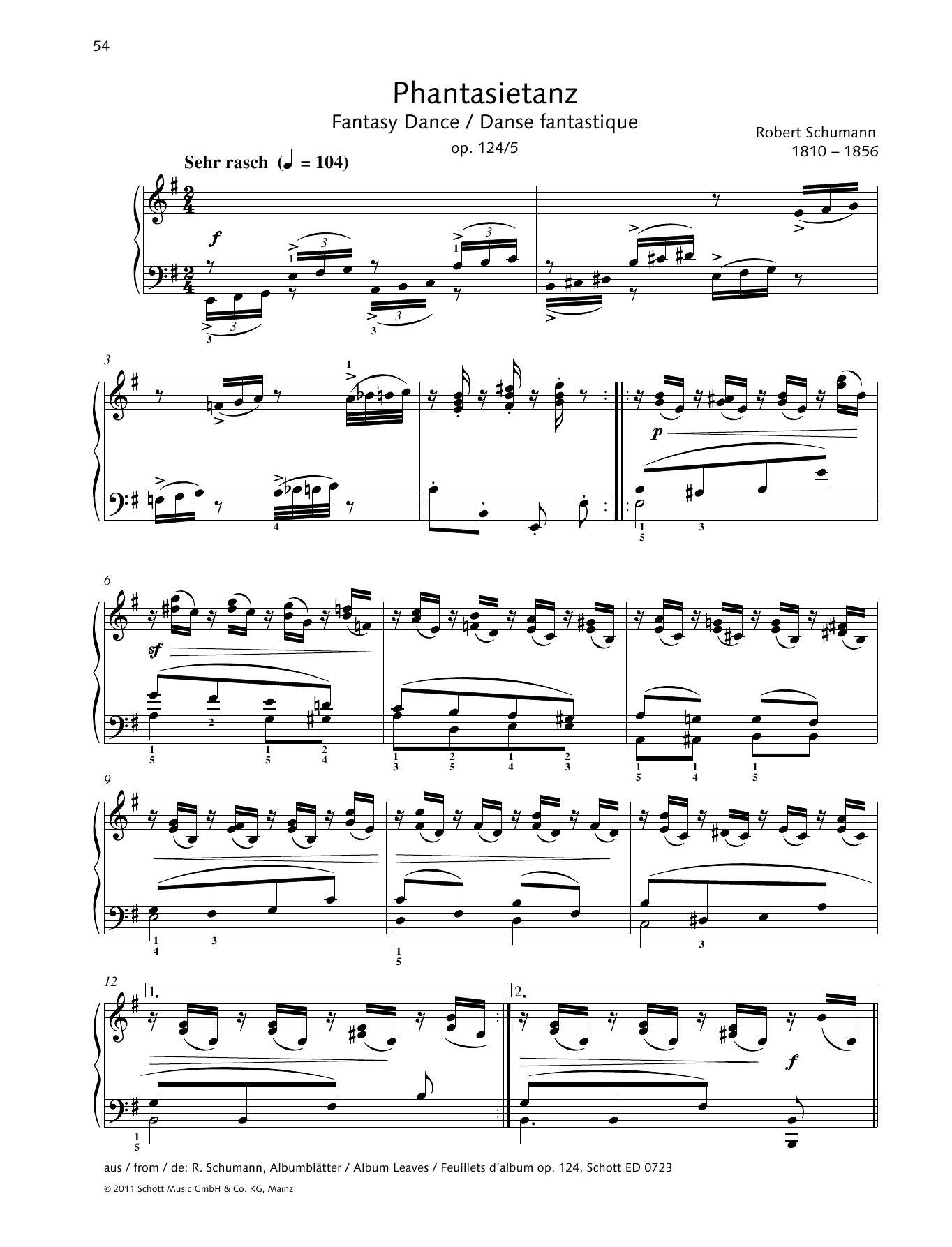 Robert Schumann Fantasy Dance sheet music notes and chords arranged for Piano Solo