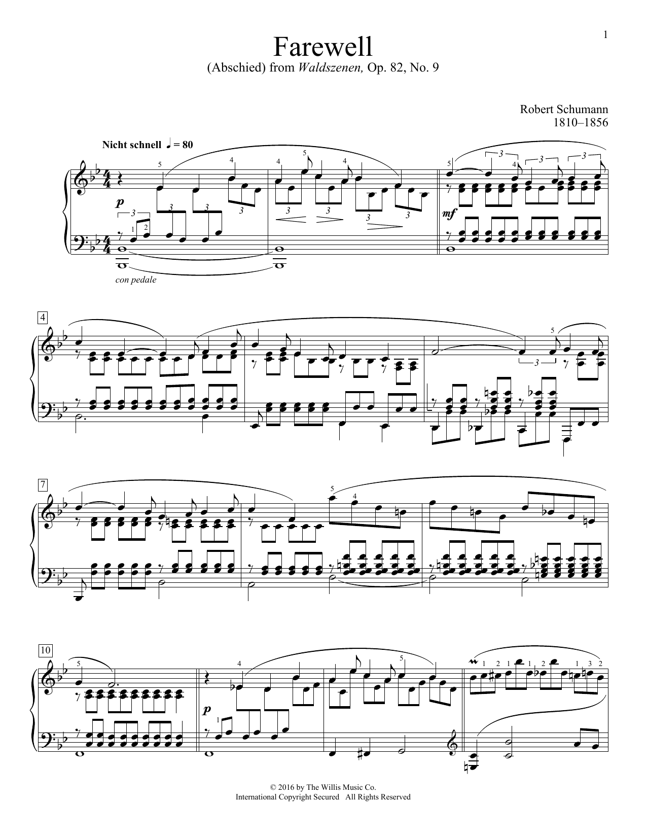 Robert Schumann Farewell (Abschied) sheet music notes and chords arranged for Educational Piano
