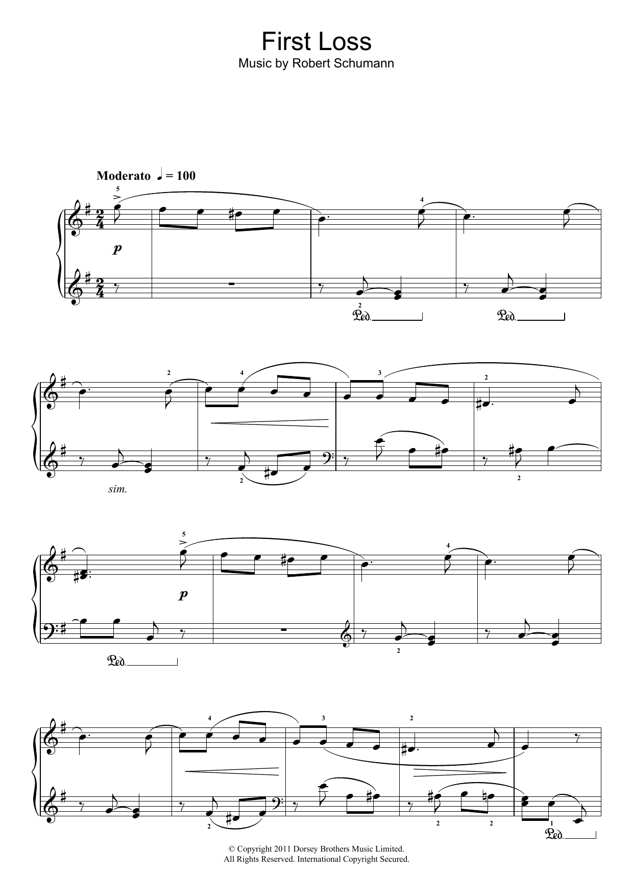 Robert Schumann First Loss sheet music notes and chords arranged for Piano Solo