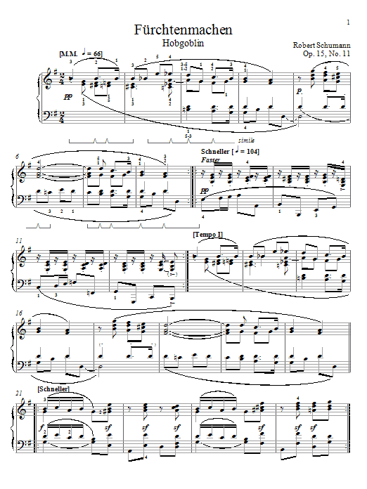 Robert Schumann Frightening, Op. 15, No. 11 sheet music notes and chords arranged for Piano Solo