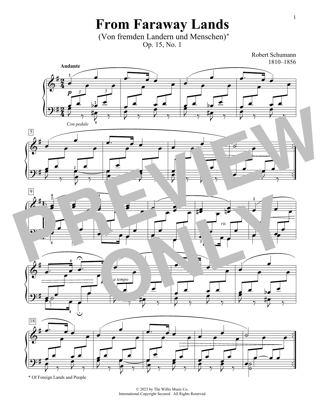 Robert Schumann From Faraway Lands, Op.15, No. 1 sheet music notes and chords arranged for Educational Piano