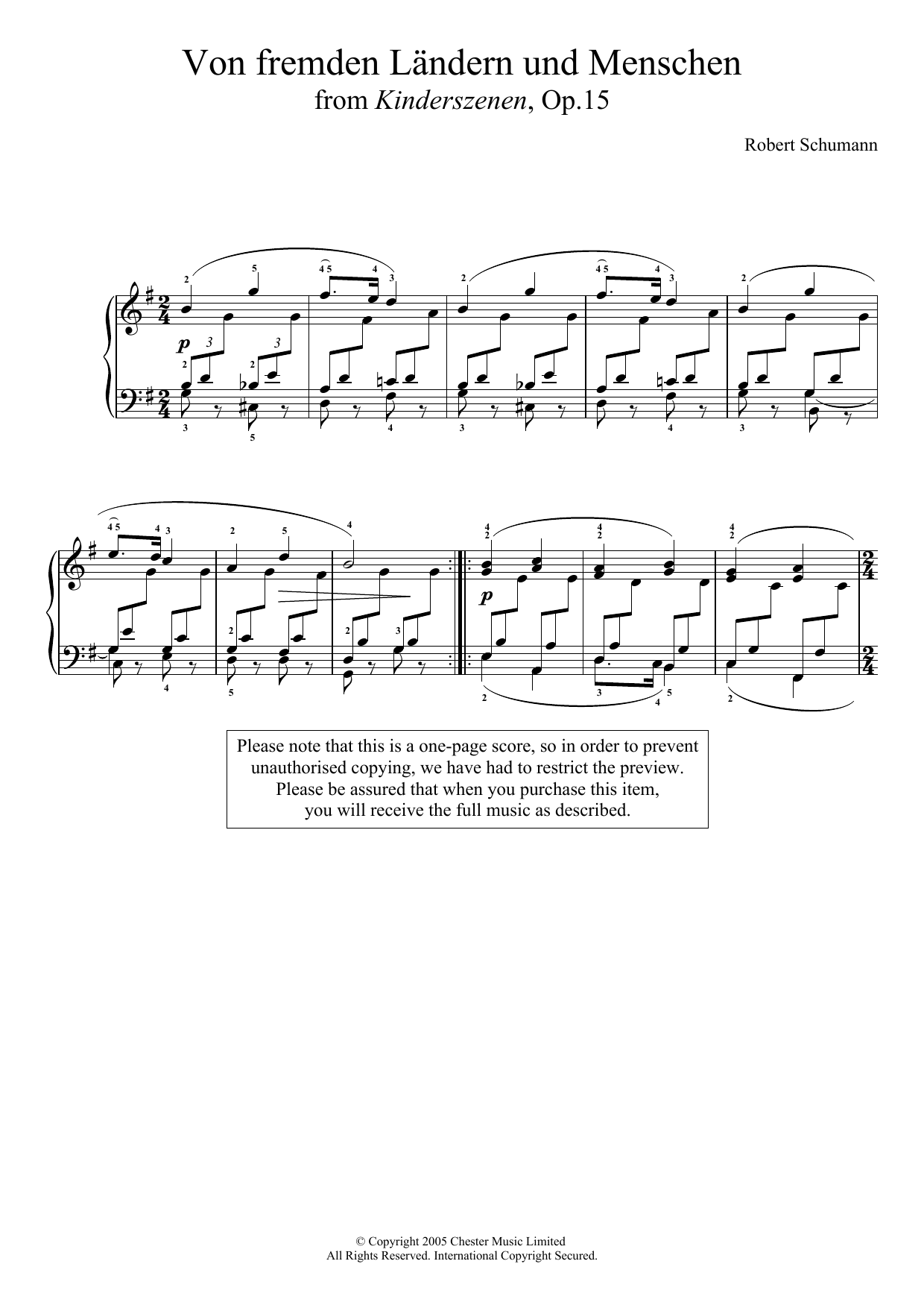 Robert Schumann From Foreign Lands And People (from Scenes From Childhood) sheet music notes and chords arranged for Piano Solo