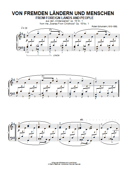 Robert Schumann From Foreign Lands And People sheet music notes and chords arranged for Piano Solo