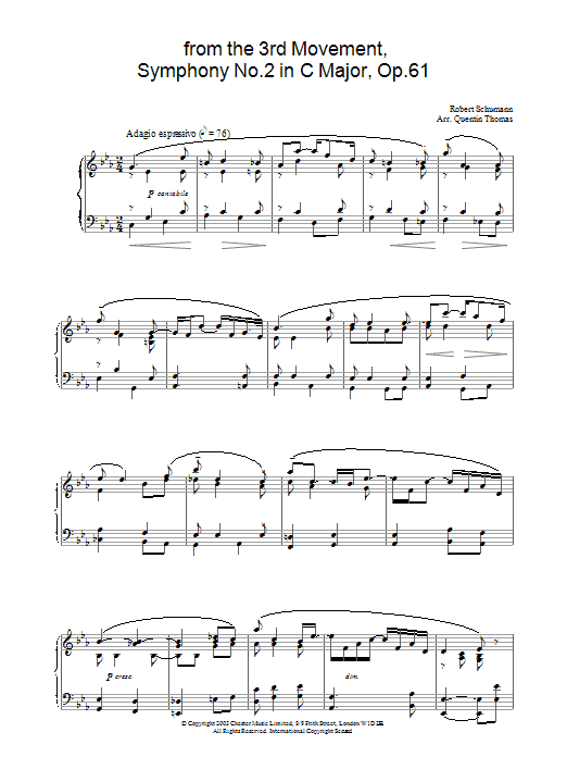Robert Schumann from the 3rd Movement, Symphony No.2 in C Major, Op.61 sheet music notes and chords arranged for Piano Solo