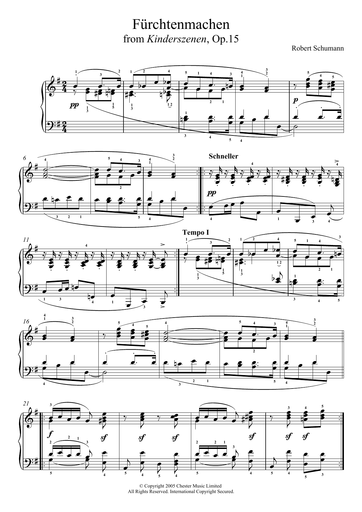 Robert Schumann Furchtenmachen sheet music notes and chords arranged for Piano Solo