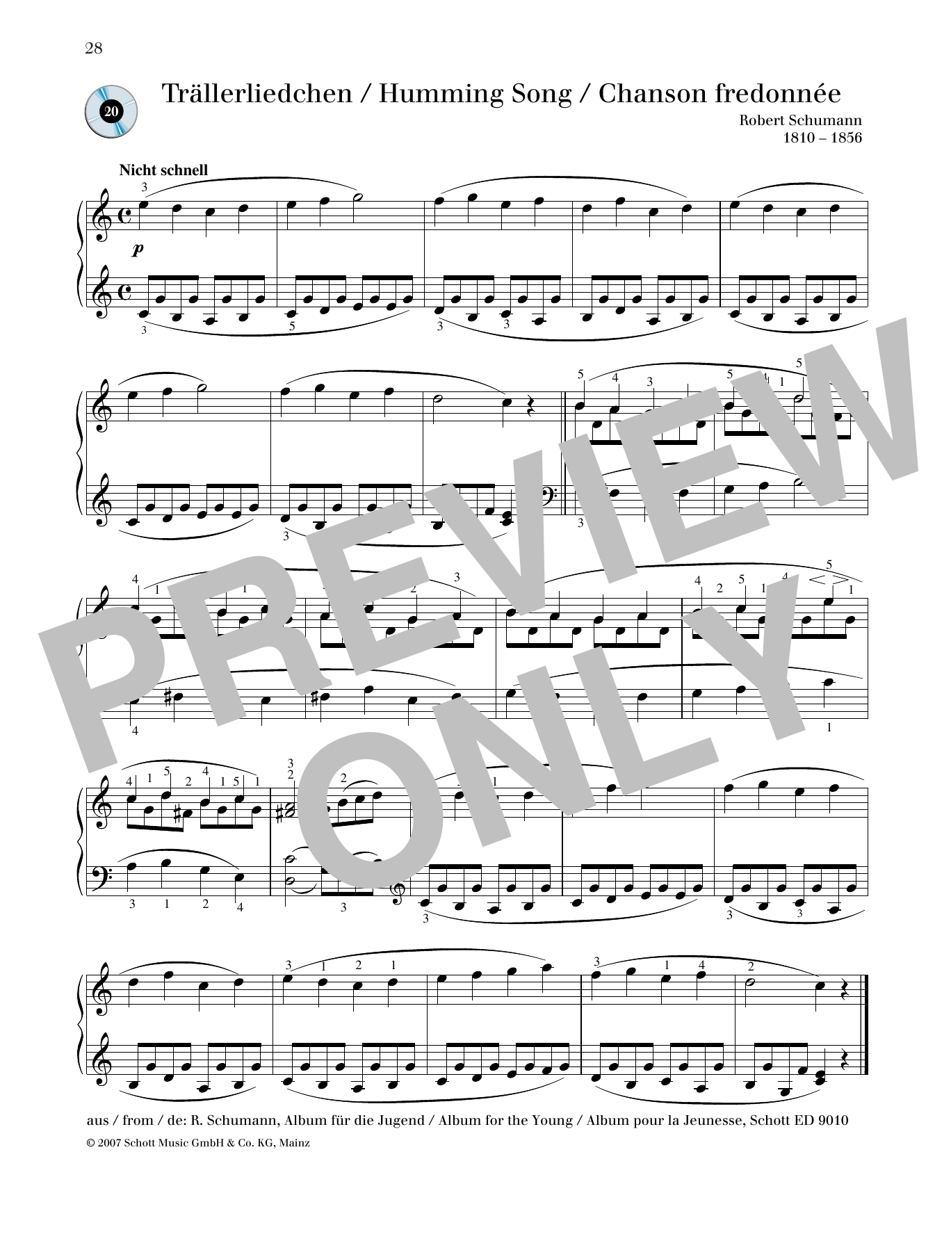 Robert Schumann Humming Song sheet music notes and chords arranged for Piano Solo