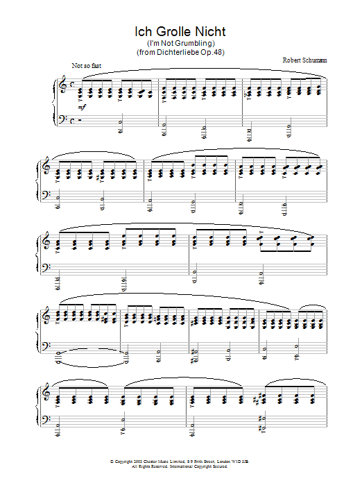 Robert Schumann Ich Grolle Nicht sheet music notes and chords arranged for Piano Solo