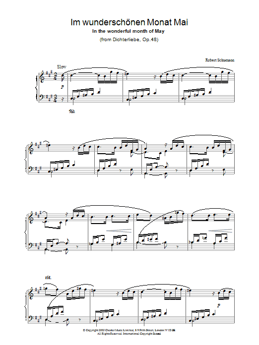 Robert Schumann Im wunderschönen Monat Mai sheet music notes and chords arranged for Piano Solo