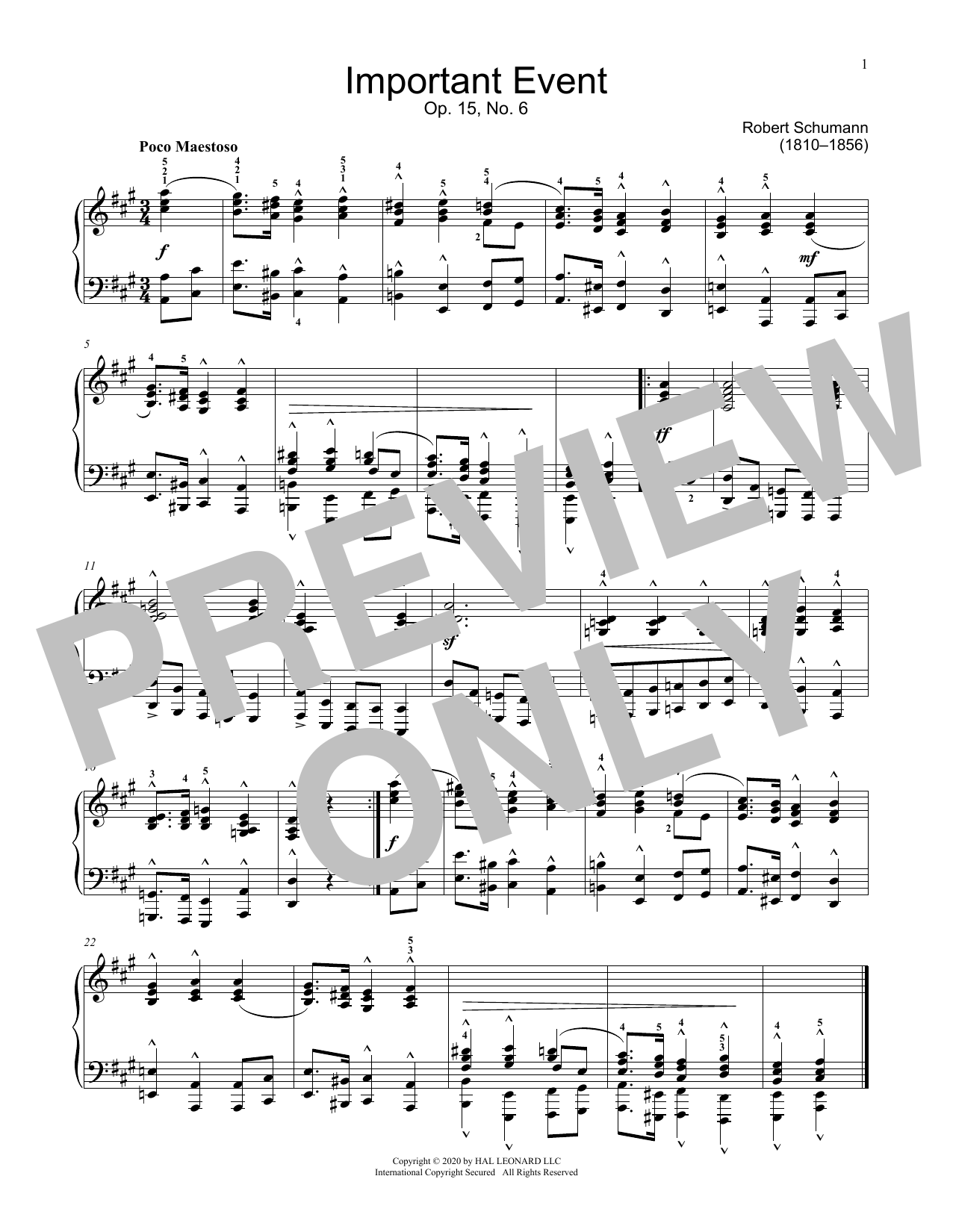 Robert Schumann Important Event, Op. 15, No. 6 sheet music notes and chords arranged for Educational Piano